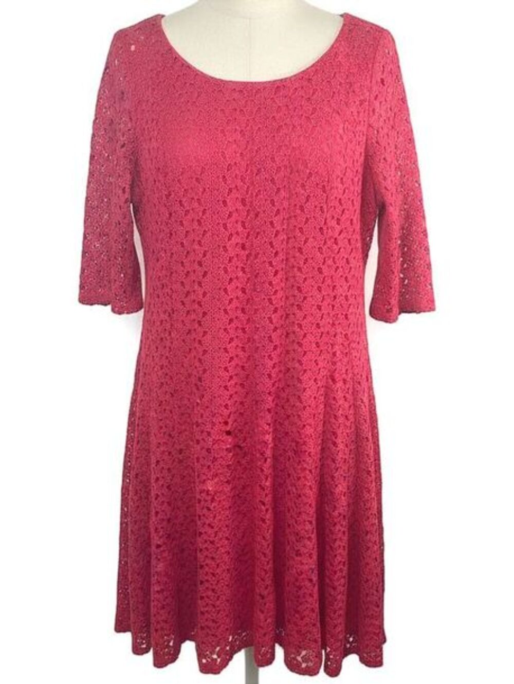 Rabbit Rabbit Rabbit Red Crochet Lace Fit Flare Dress 12 Romantic Y2K Vintage